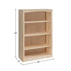 Bookcase with 4 Adjustable Shelves, 48 in H, Unfinished Pine