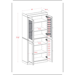 Bookcase with 4 Doors, White Solid Wood Frame