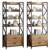 Bookcase with 4 Open Shelves and 2 Drawers in Engineered Wood and Metal