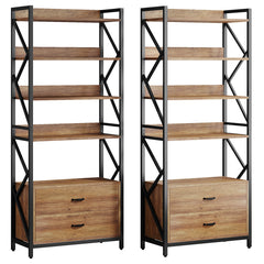 Bookcase with 4 Open Shelves and 2 Drawers in Engineered Wood and Metal