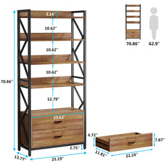 Bookcase with 4 Open Shelves and 2 Drawers in Engineered Wood and Metal
