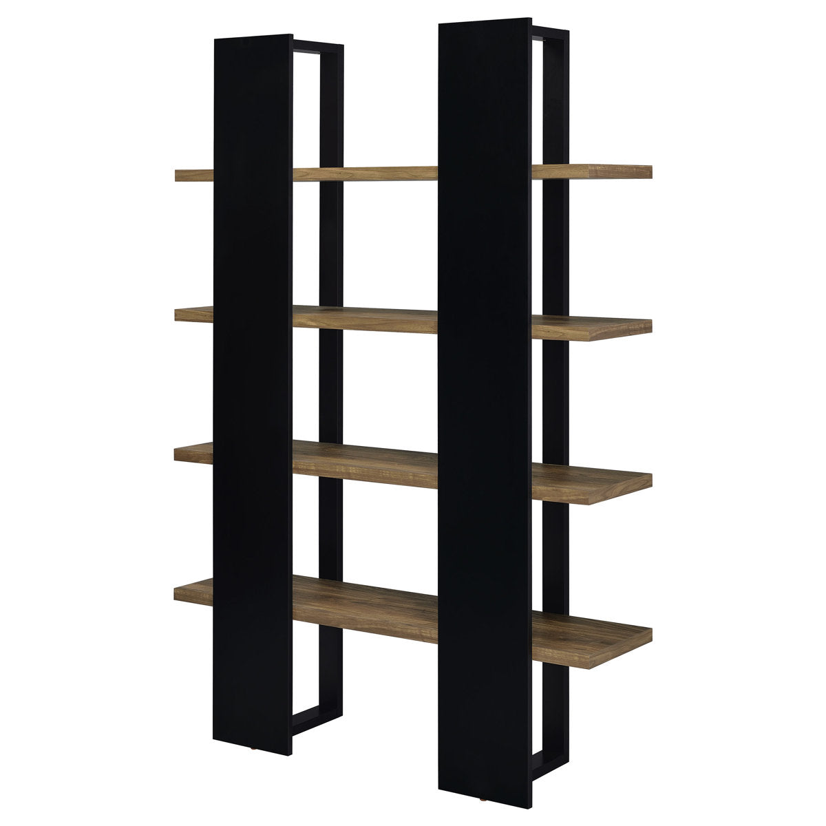 Bookcase with 4 Open Shelves in Black and Aged Walnut