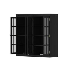 Bookcase with 4 Shelf Tiers and Glass Doors, Black