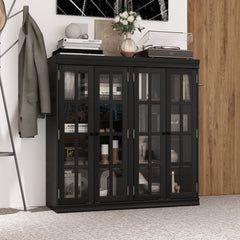 Bookcase with 4 Shelf Tiers and Glass Doors, Black
