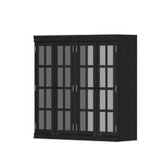 Bookcase with 4 Shelf Tiers and Glass Doors, Black