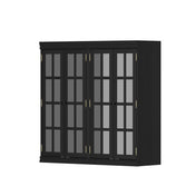 Bookcase with 4 Shelf Tiers and Glass Doors, Black