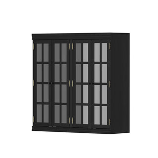 Bookcase with 4 Shelf Tiers and Glass Doors, Black