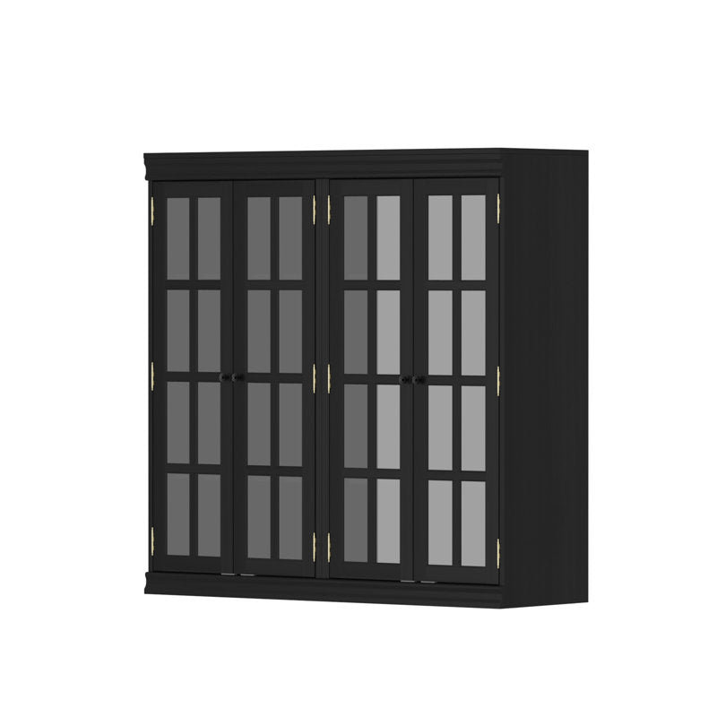 Bookcase with 4 Shelf Tiers and Glass Doors, Black