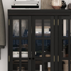 Bookcase with 4 Shelf Tiers and Glass Doors, Black