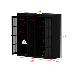 Bookcase with 4 Shelf Tiers and Glass Doors, Black