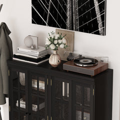 Bookcase with 4 Shelf Tiers and Glass Doors, Black