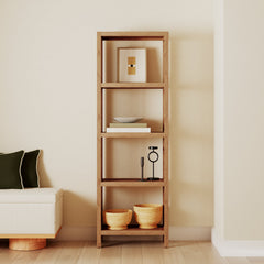 Bookcase With 4 Shelf Tiers, Oak Wood, Brown, 72 in. H