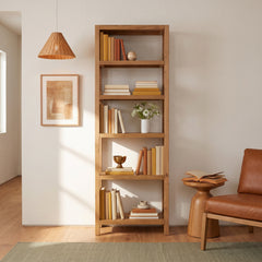 Bookcase With 4 Shelf Tiers, Oak Wood, Brown, 72 in. H