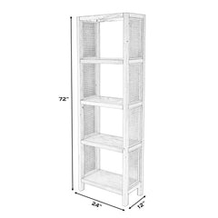 Bookcase With 4 Shelf Tiers, Oak Wood, Brown, 72 in. H