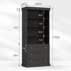 Bookcase with 4 Shelves and 3 Drawers in Black