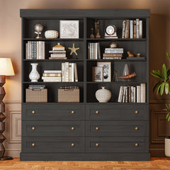 Bookcase with 4 Shelves and 3 Drawers in Black