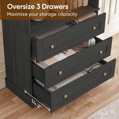 Bookcase with 4 Shelves and 3 Drawers in Black
