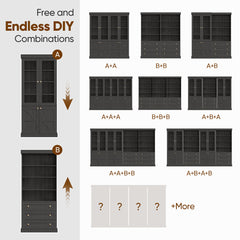 Bookcase with 4 Shelves and 3 Drawers in Black