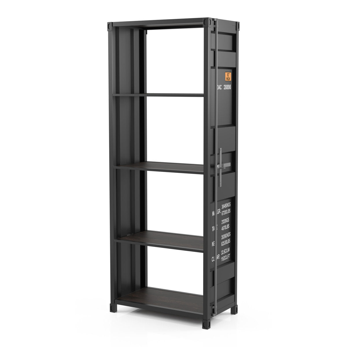 Bookcase with 4 Shelves and Steel Frame