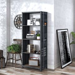 Bookcase with 4 Shelves and Steel Frame