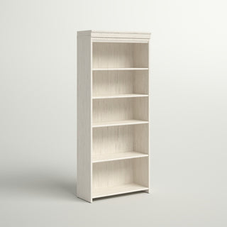 Bookcase with 5 Shelves in Antique White Engineered Wood