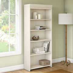 Bookcase with 5 Shelves in Antique White Engineered Wood