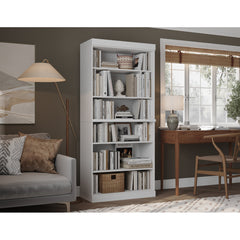 Bookcase with 6 Adjustable Shelves, White Solid Pine Wood