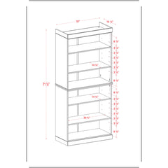 Bookcase with 6 Adjustable Shelves, White Solid Pine Wood