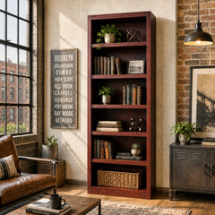 Bookcase with 6 Shelves, 84 In H, Cherry Wood Veneer