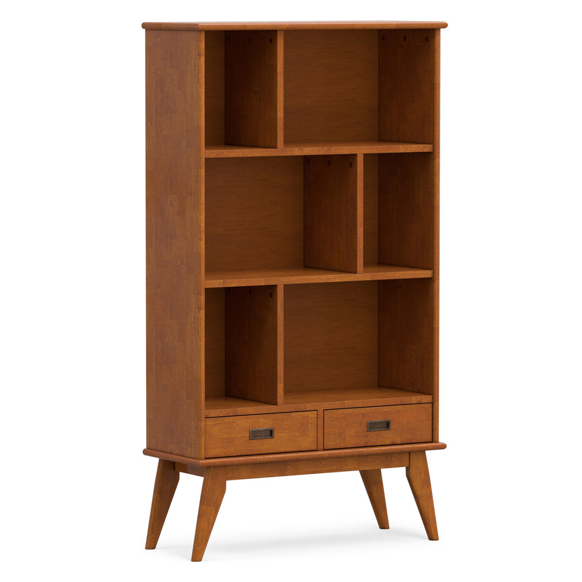 Bookcase with 6 Shelves and 2 Drawers, Solid Wood Mid Century Style