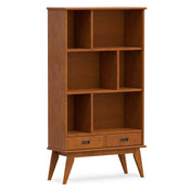 Bookcase with 6 Shelves and 2 Drawers, Solid Wood Mid Century Style