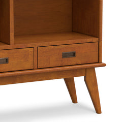 Bookcase with 6 Shelves and 2 Drawers, Solid Wood Mid Century Style