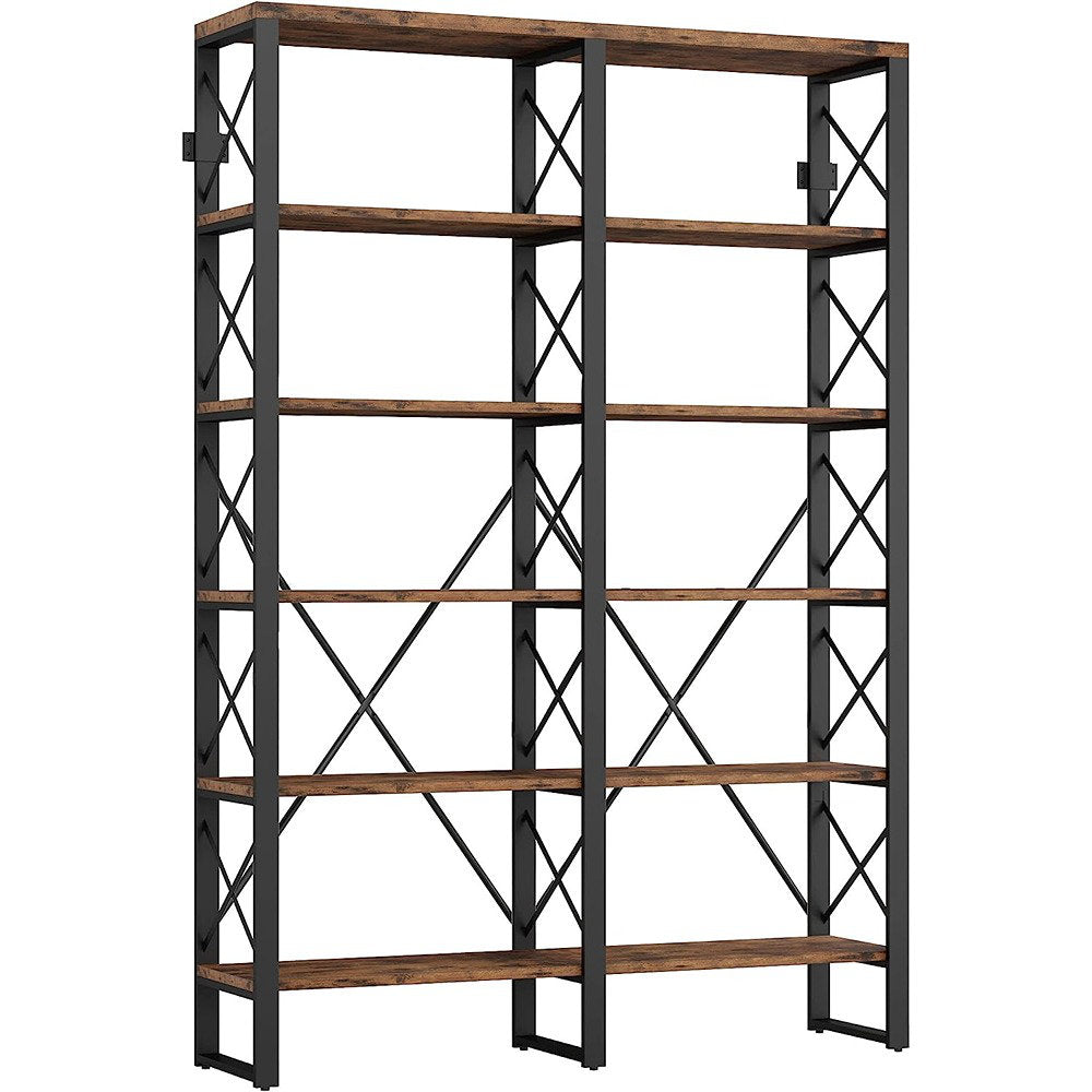 Bookcase with 6 Tiers in Dark Brown Metal and Engineered Wood