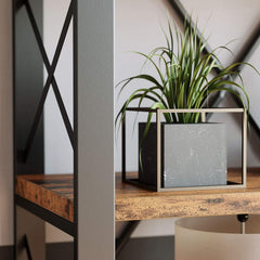 Bookcase with 6 Tiers in Dark Brown Metal and Engineered Wood