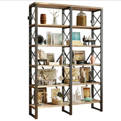 Bookcase with 6 Tiers in Dark Brown Metal and Engineered Wood