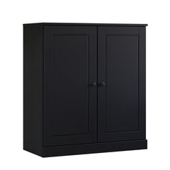 Bookcase with Doors, 3 Shelves, Black Solid Pine Wood