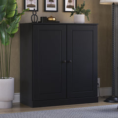Bookcase with Doors, 3 Shelves, Black Solid Pine Wood