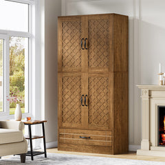 Bookcase with Doors, 70.08 in Tall, Brown Farmhouse Style