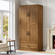 Bookcase with Doors, 70.08 in Tall, Brown Farmhouse Style
