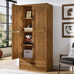 Bookcase with Doors, 70.08 in Tall, Brown Farmhouse Style
