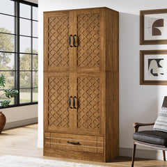 Bookcase with Doors, 70.08 in Tall, Brown Farmhouse Style