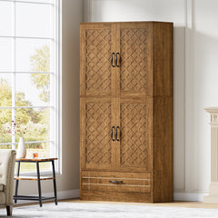Bookcase with Doors, 70.08 in Tall, Brown Farmhouse Style
