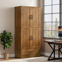 Bookcase with Doors, 70.08 in Tall, Brown Farmhouse Style
