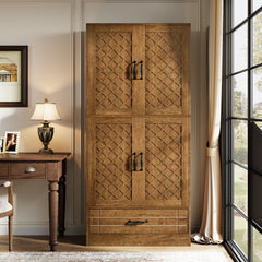 Bookcase with Doors, 70.08 in Tall, Brown Farmhouse Style