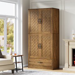 Bookcase with Doors, 70.08 in Tall, Brown Farmhouse Style