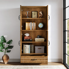 Bookcase with Doors, 70.08 in Tall, Brown Farmhouse Style