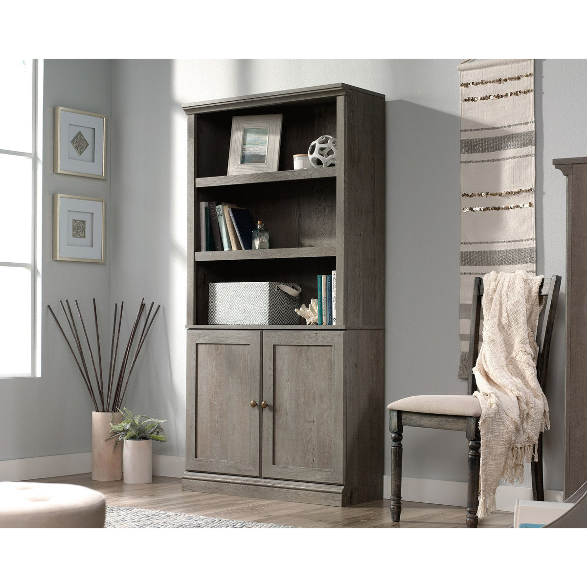 Bookcase with Doors, Manufactured Wood, 3 Shelves