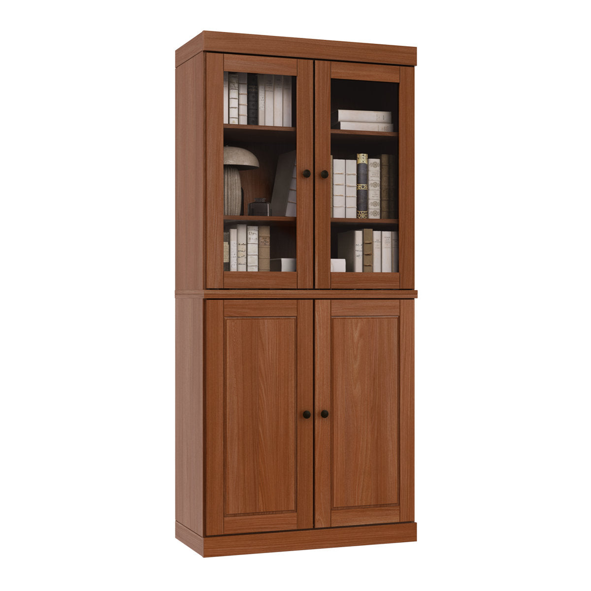 Bookcase with Doors, Solid Wood, Mocha