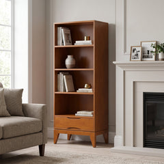 Bookcase with Drawer and Four Shelves, Solid Wood