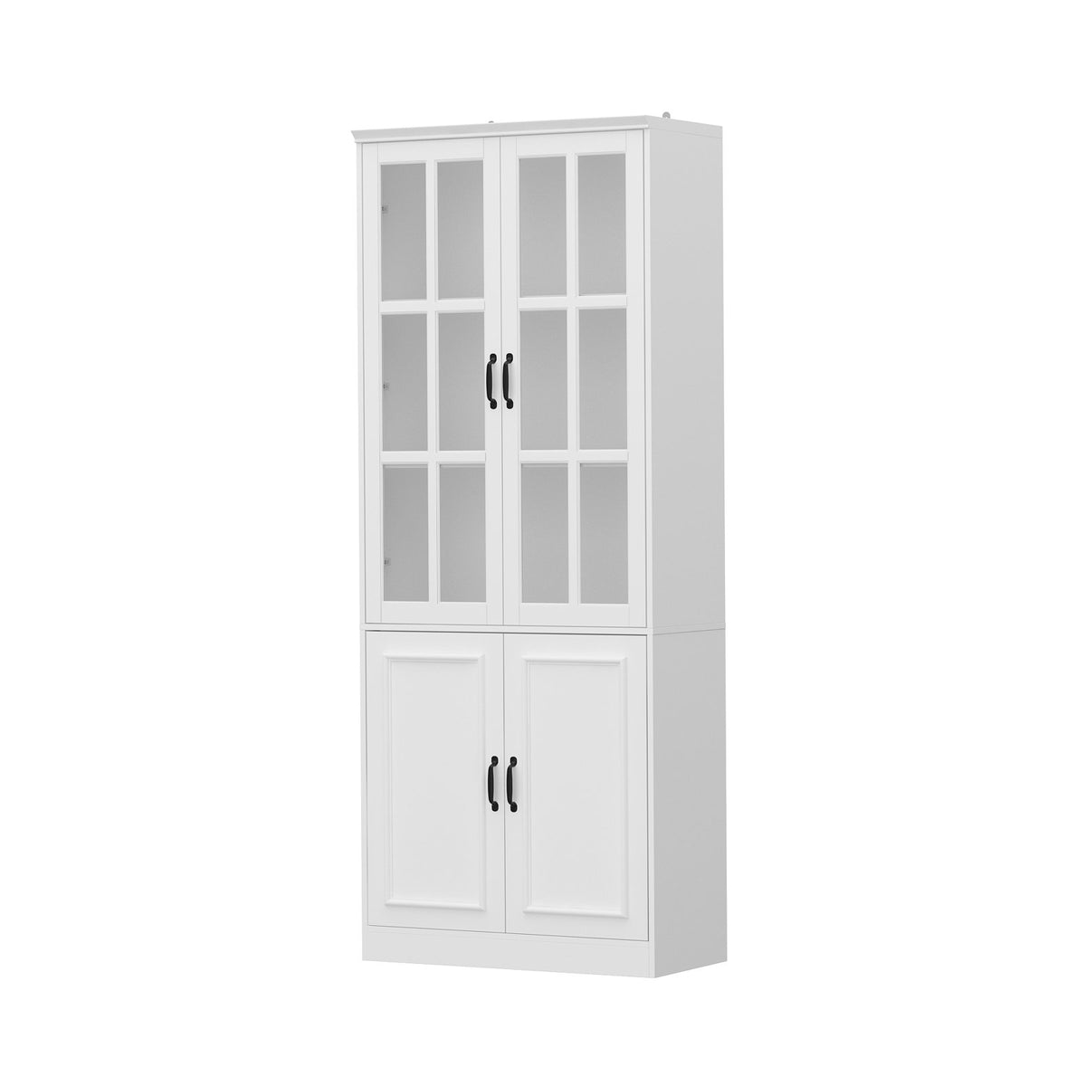 Bookcase with Glass and Closed Doors, 5 Tiers, White